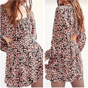 Free People Jael Printed Black and Pink Floral Mini Dress Size Medium